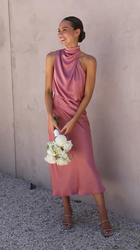 Satin Midi Dress Loose Fit