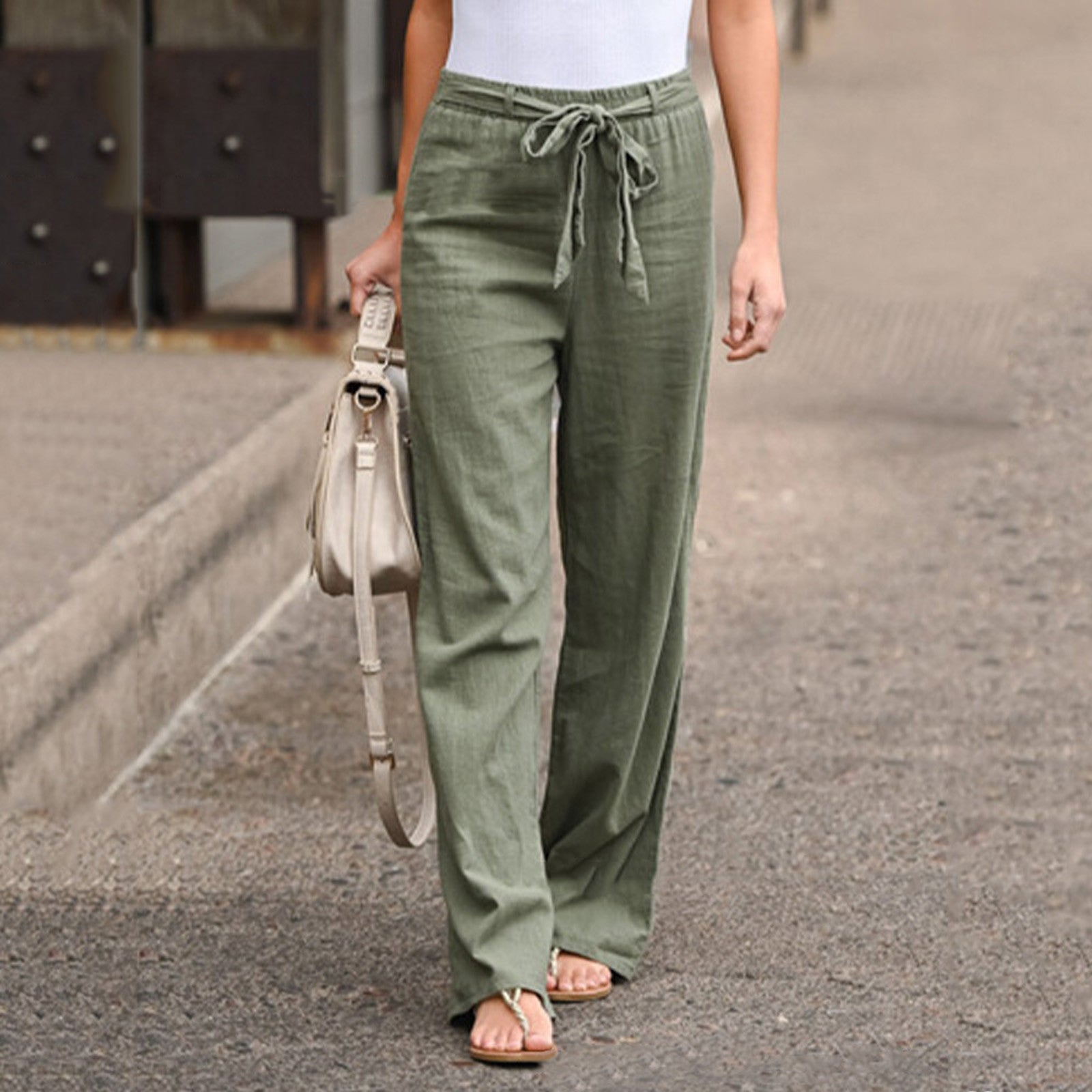 Light Linen Trousers High Waist Ankle Length