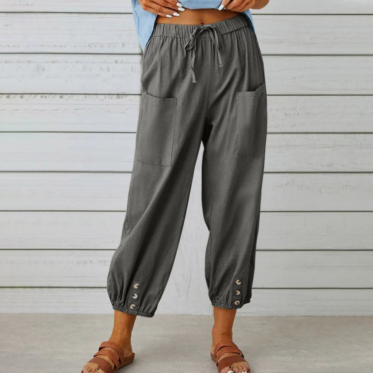 Women’s Trousers Wide-Leg Ankle Length Smooth Surface