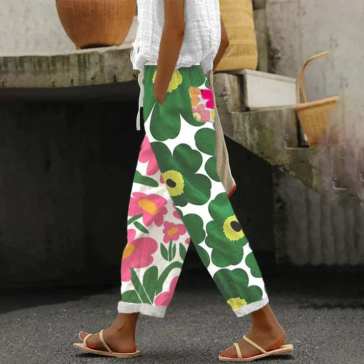 Floral Trousers Relaxed Fit Rolled Cuffs