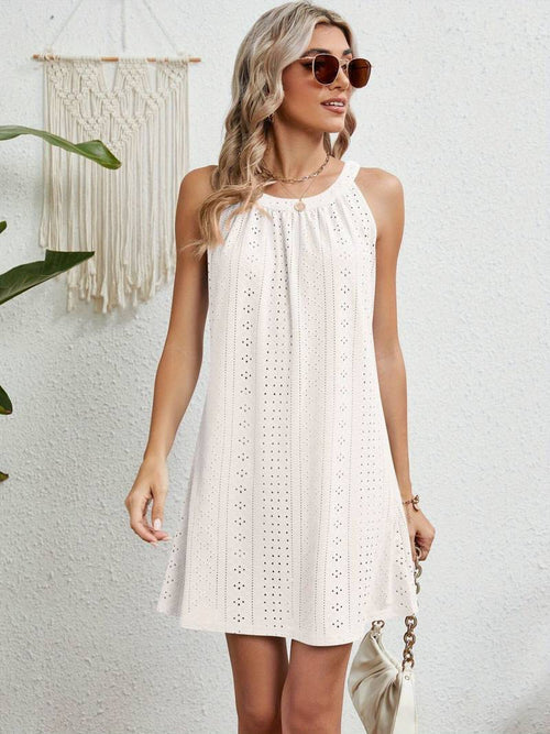 A-Line Sleeveless Dress with Eyelet Embroidery