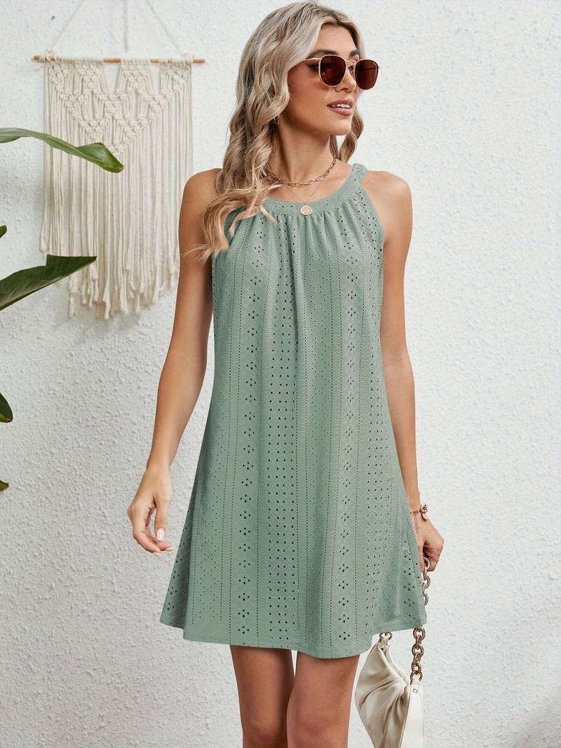 A-Line Sleeveless Dress with Eyelet Embroidery