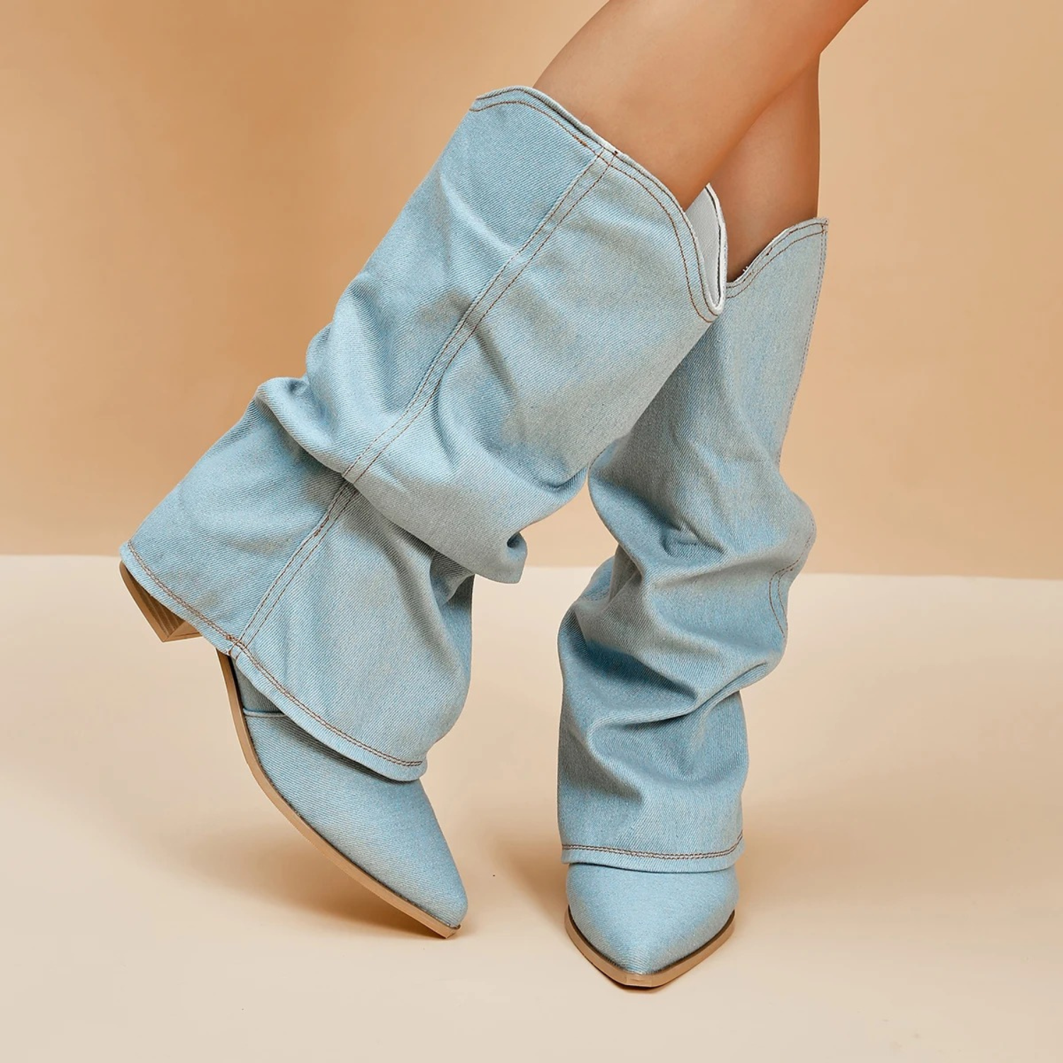 Boots Folded Cuff Block Heel