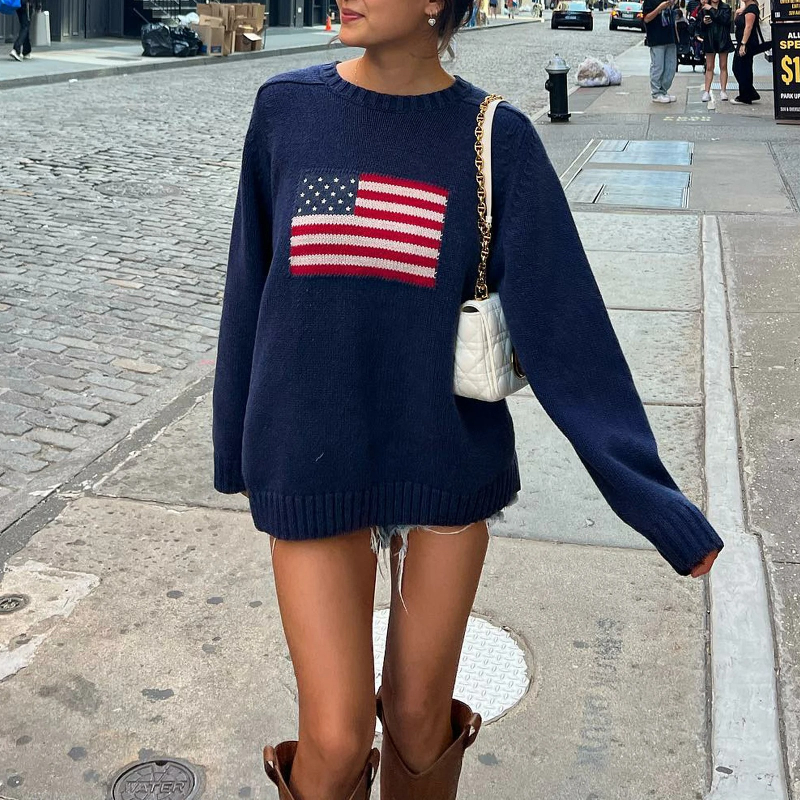 Oversized Jumper with Flag Motif