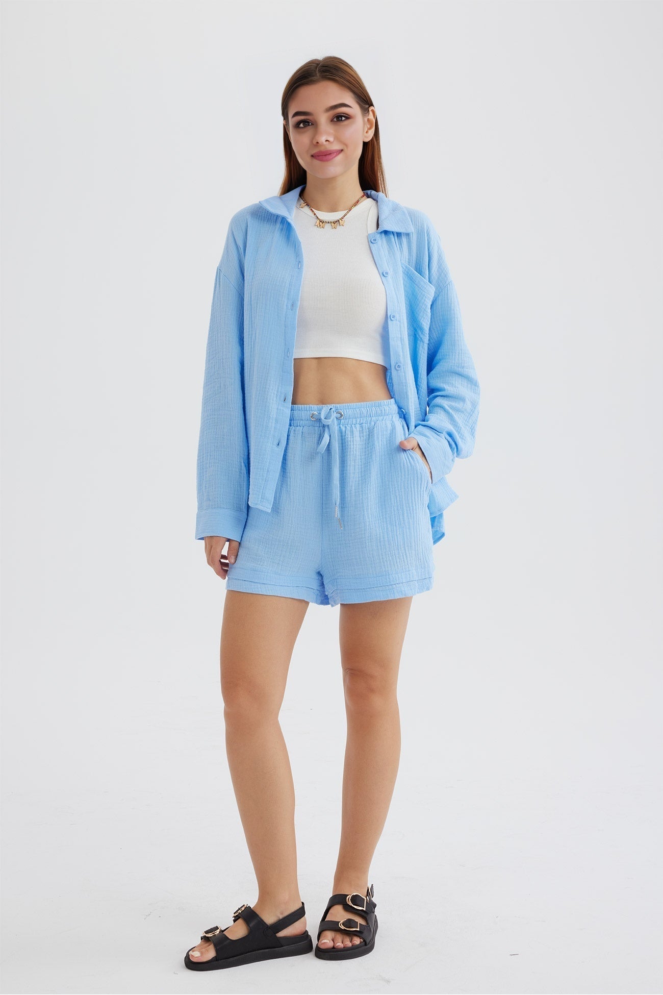 Oversized Shirt & High-Waist Shorts Set