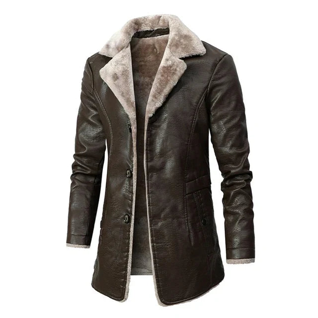 Men’s Long Leather Coat Spacious Fit