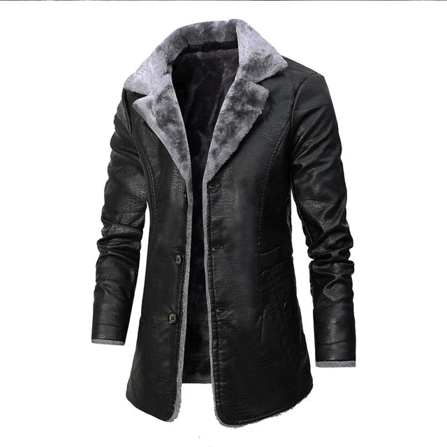 Men’s Long Leather Coat Spacious Fit
