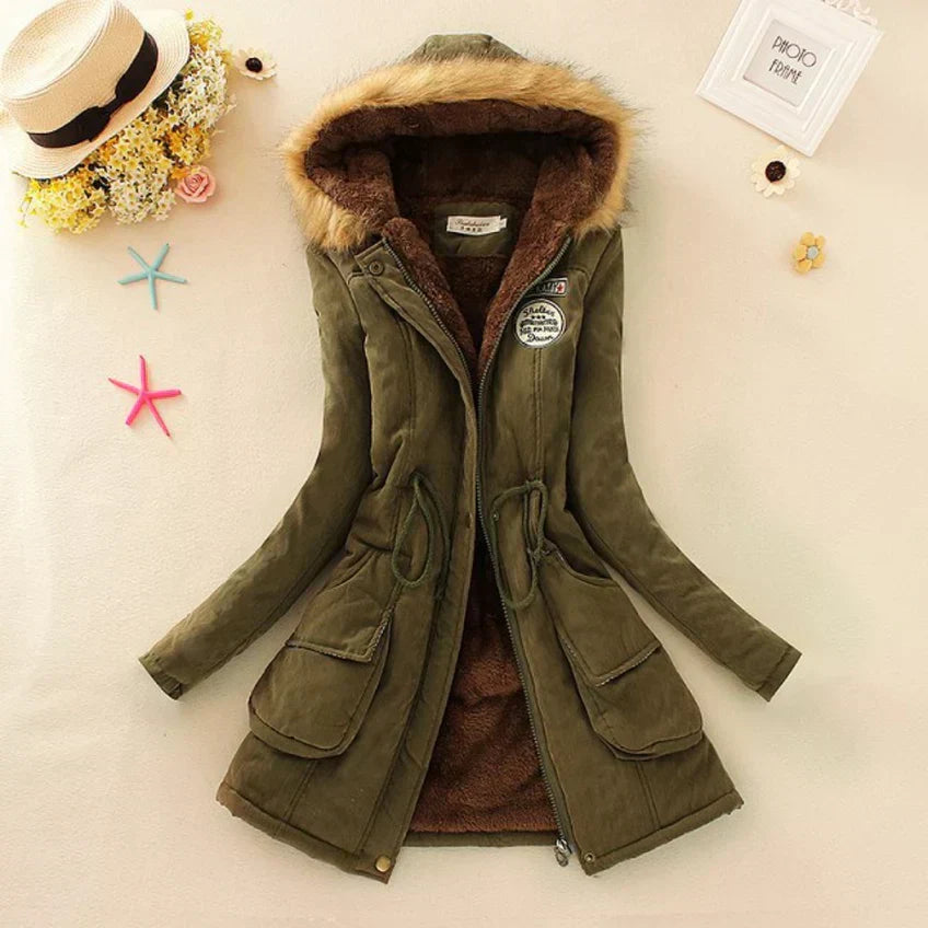 Padded Jacket Straight Cut Hip-Length with Hood