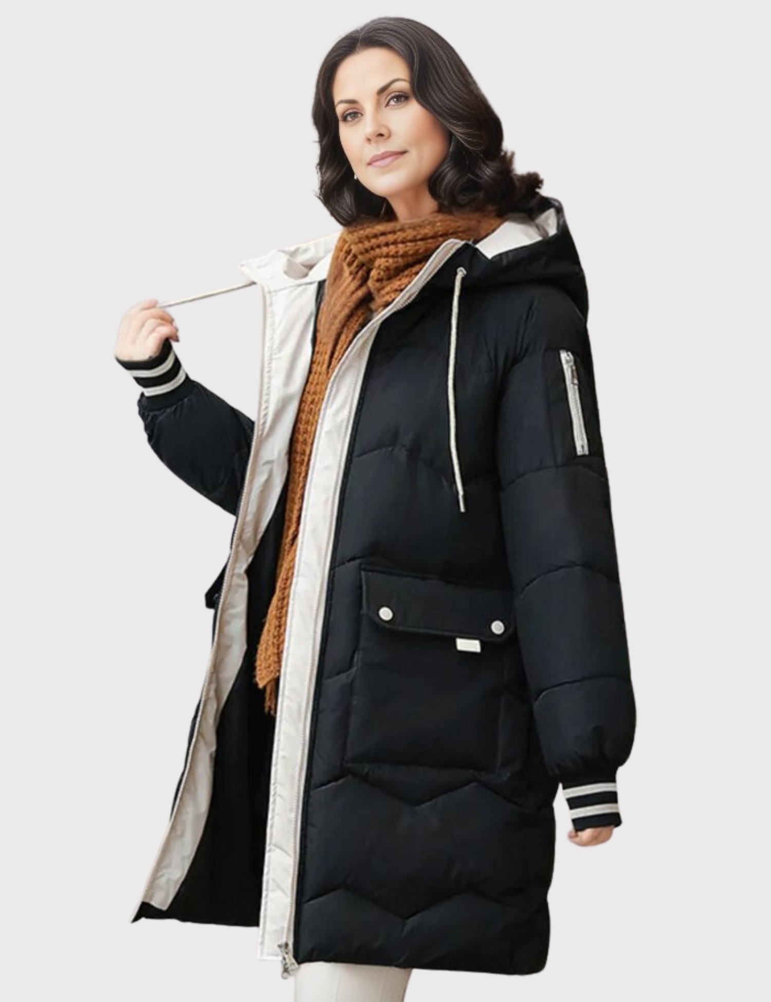 Women’s Mid-Length Parka Straight Shape Smooth Surface