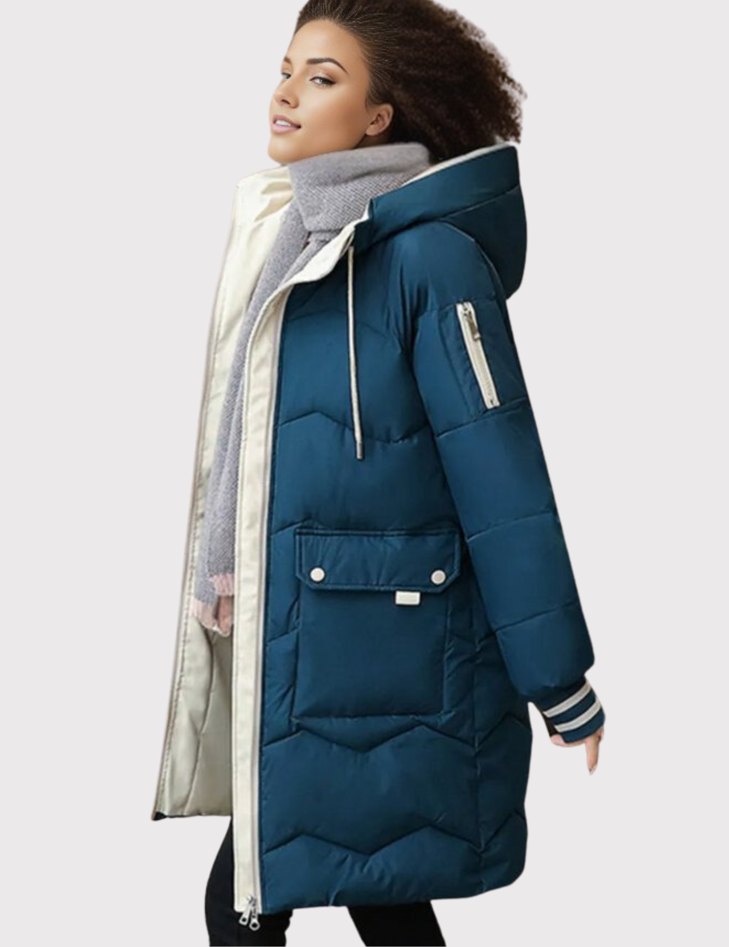 Women’s Mid-Length Parka Straight Shape Smooth Surface