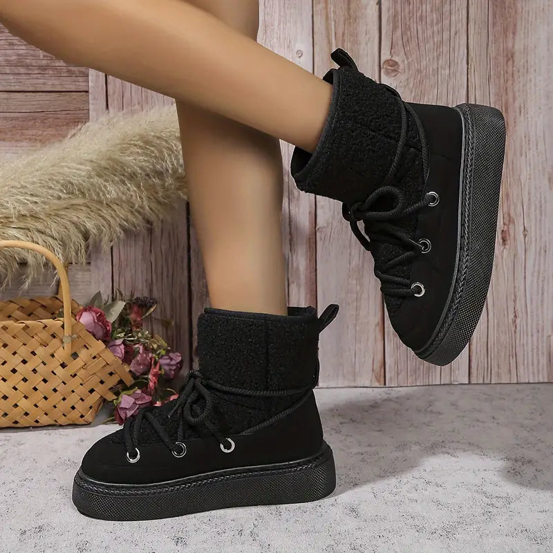 Mid-Calf Boots Thick Platform Lace-Up