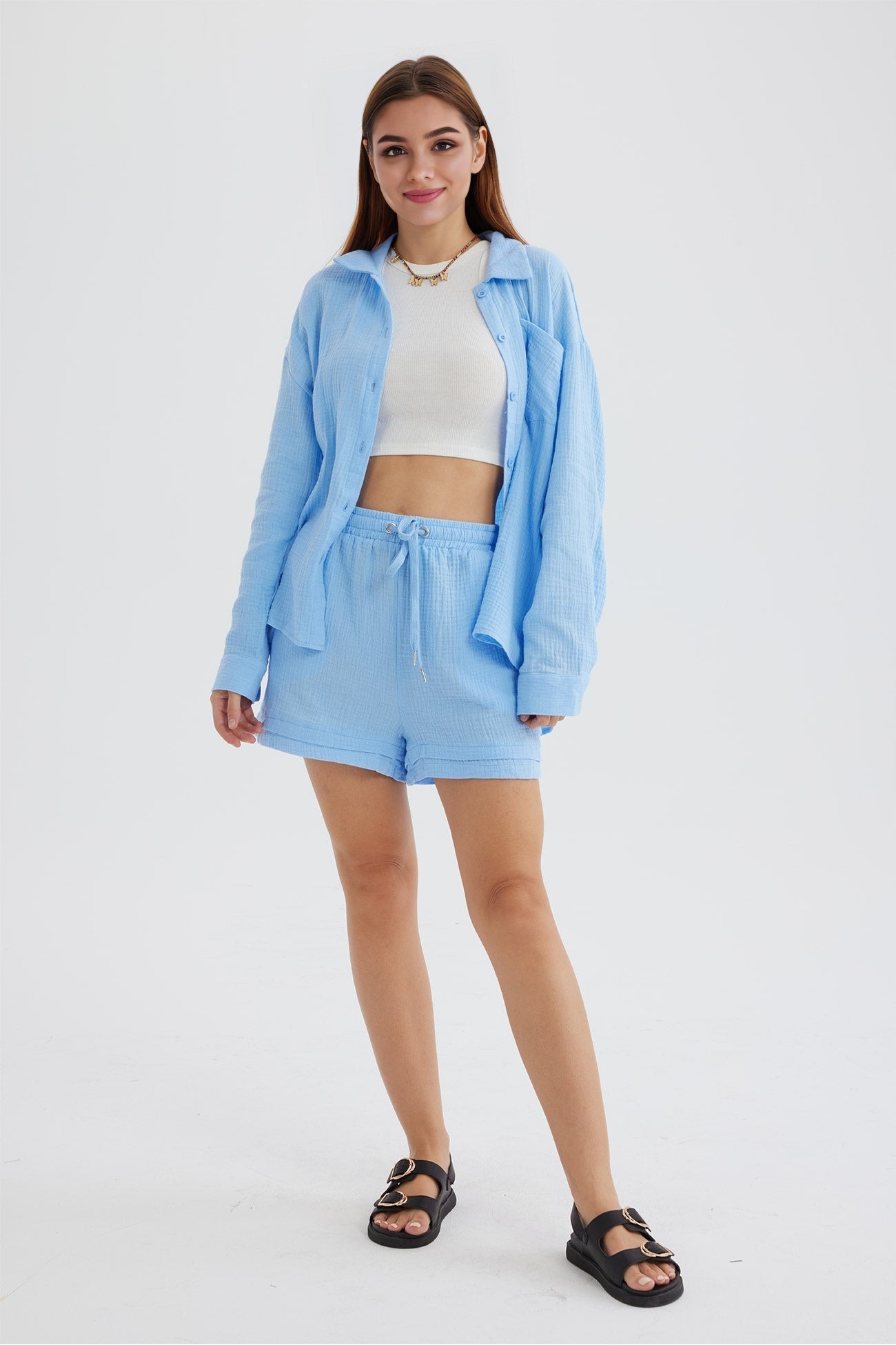 Oversized Shirt & High-Waist Shorts Set