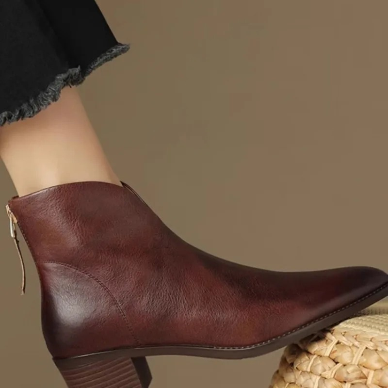 Ankle Boots Pointed Toe Side Zip