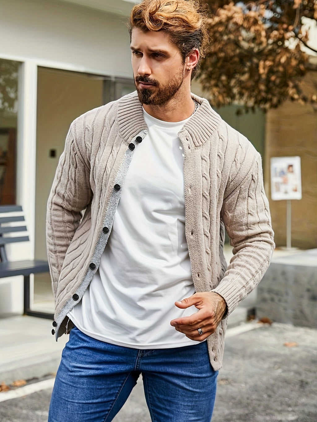 Men’s Cardigan Regular Fit Hip-Length with Button Placket
