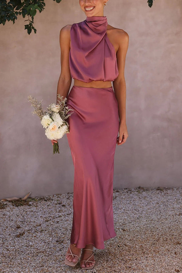 Two-Piece Set Halter Neck Top & Maxi Skirt