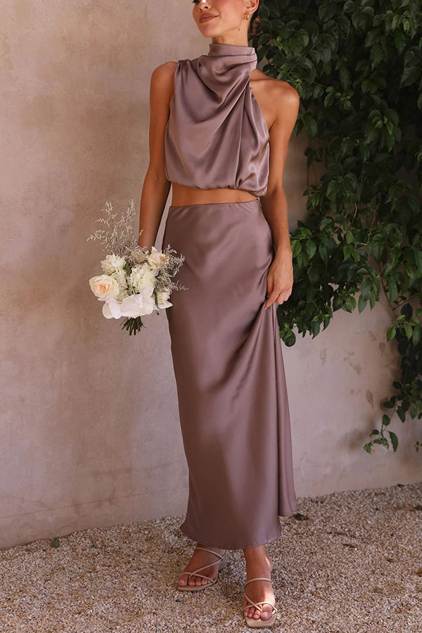 Two-Piece Set Halter Neck Top & Maxi Skirt