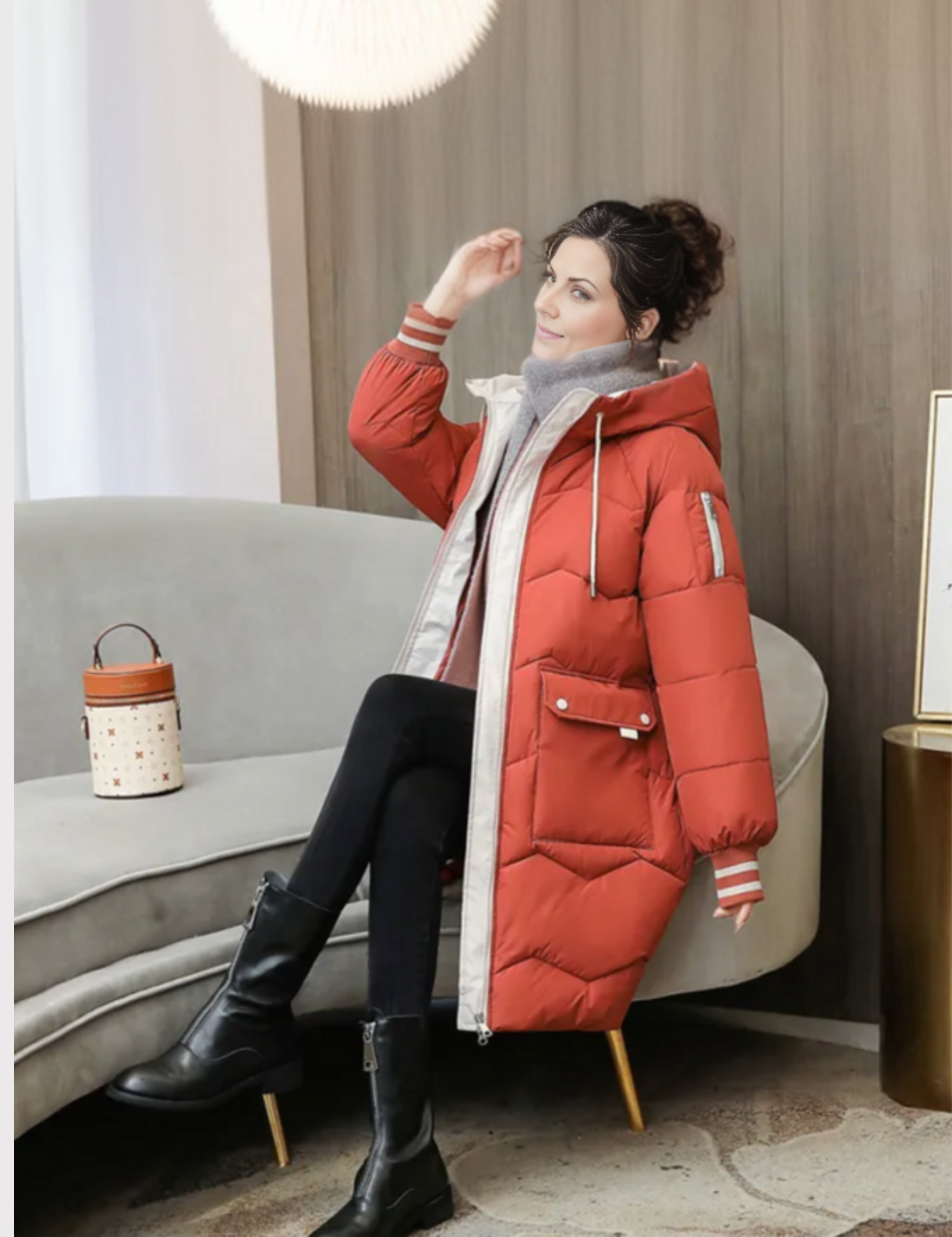 Women’s Mid-Length Parka Straight Shape Smooth Surface