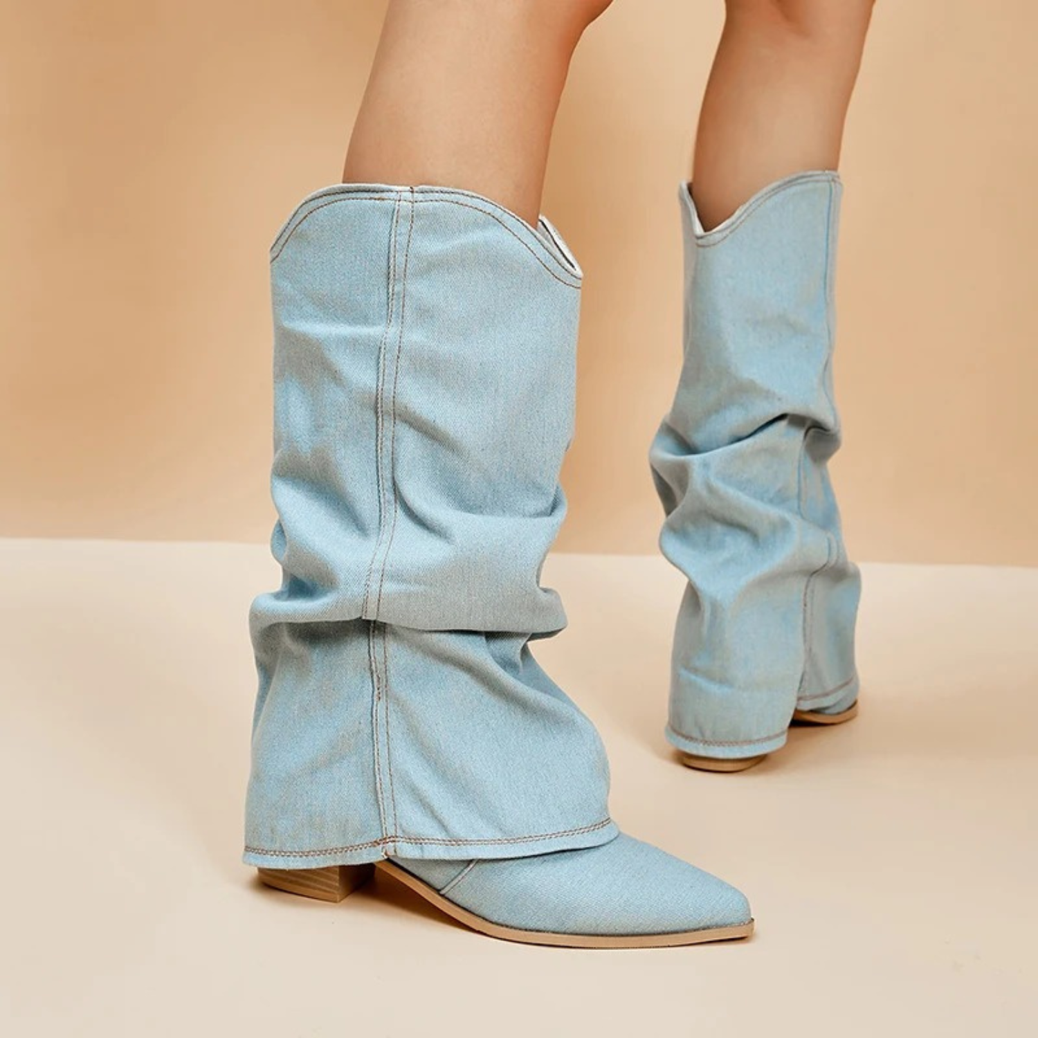 Boots Folded Cuff Block Heel