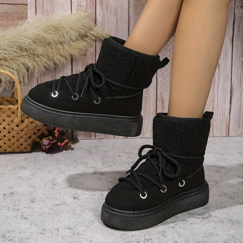 Mid-Calf Boots Thick Platform Lace-Up