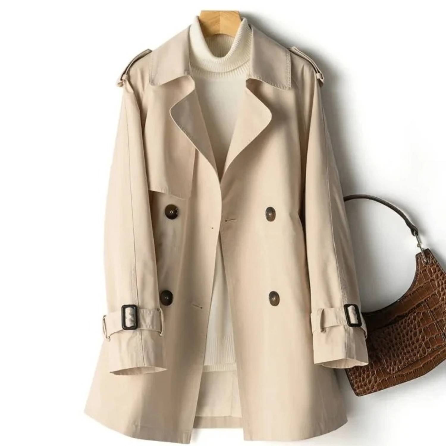 Women’s Long Trench Coat Straight Shape Double-Breasted