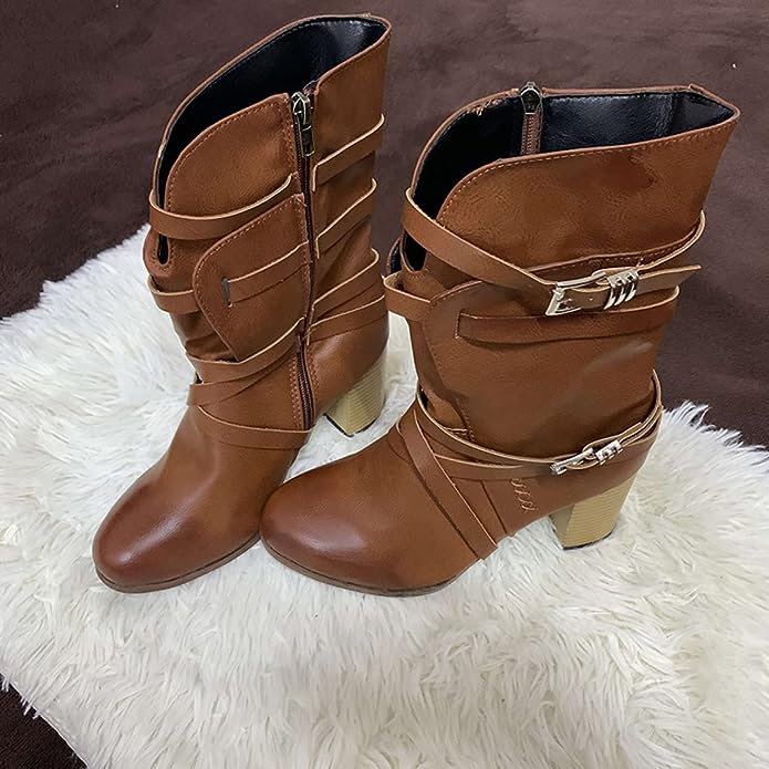 Ankle Boots V-Shaped Opening Side Buckles