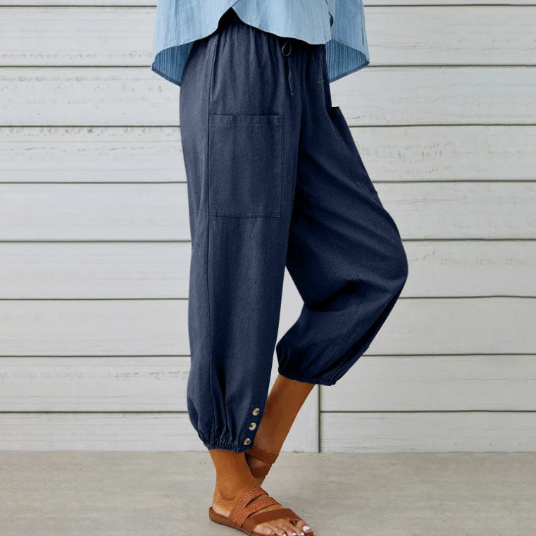 Women’s Trousers Wide-Leg Ankle Length Smooth Surface