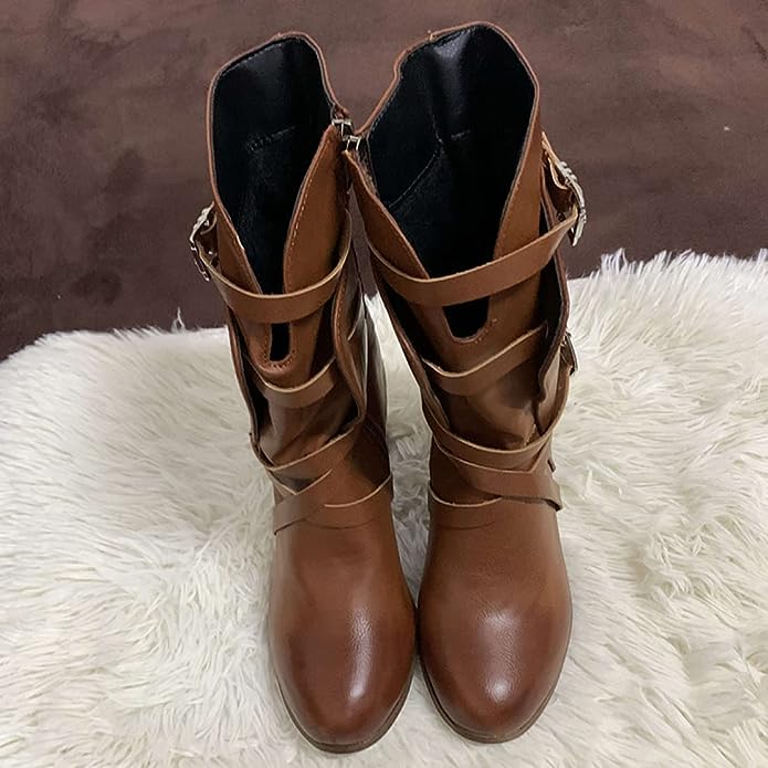 Ankle Boots V-Shaped Opening Side Buckles