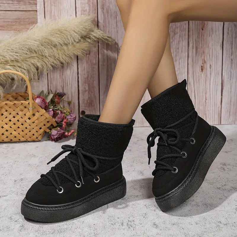 Mid-Calf Boots Thick Platform Lace-Up