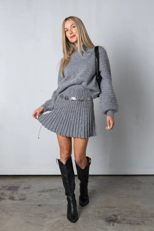 Jumper and Skirt Set Pleated Texture