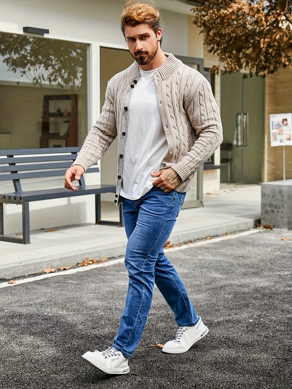 Men’s Cardigan Regular Fit Hip-Length with Button Placket