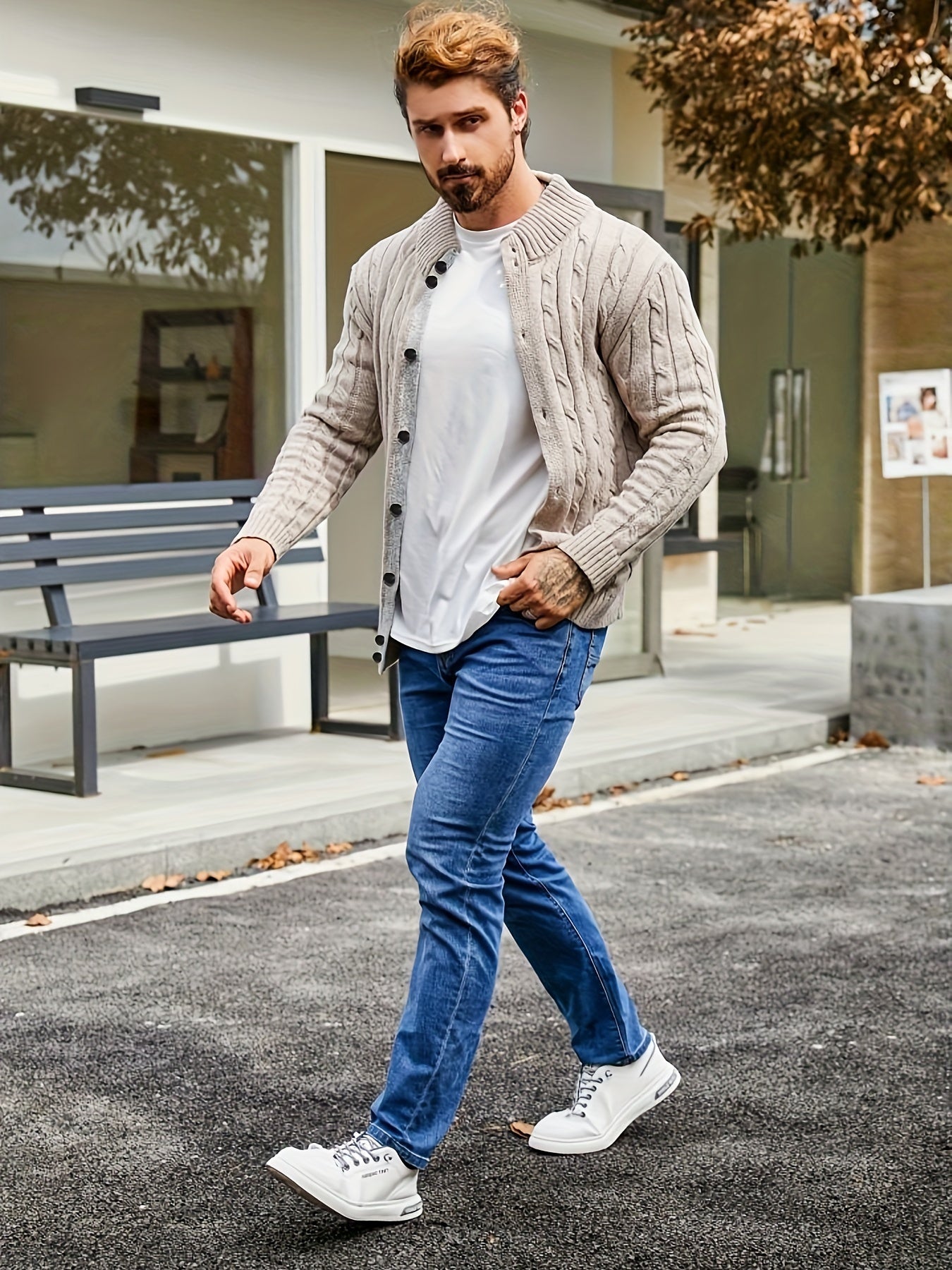 Men’s Cardigan Regular Fit Hip-Length with Button Placket