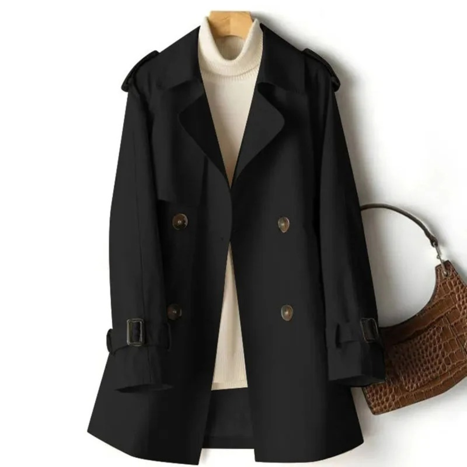 Women’s Long Trench Coat Straight Shape Double-Breasted