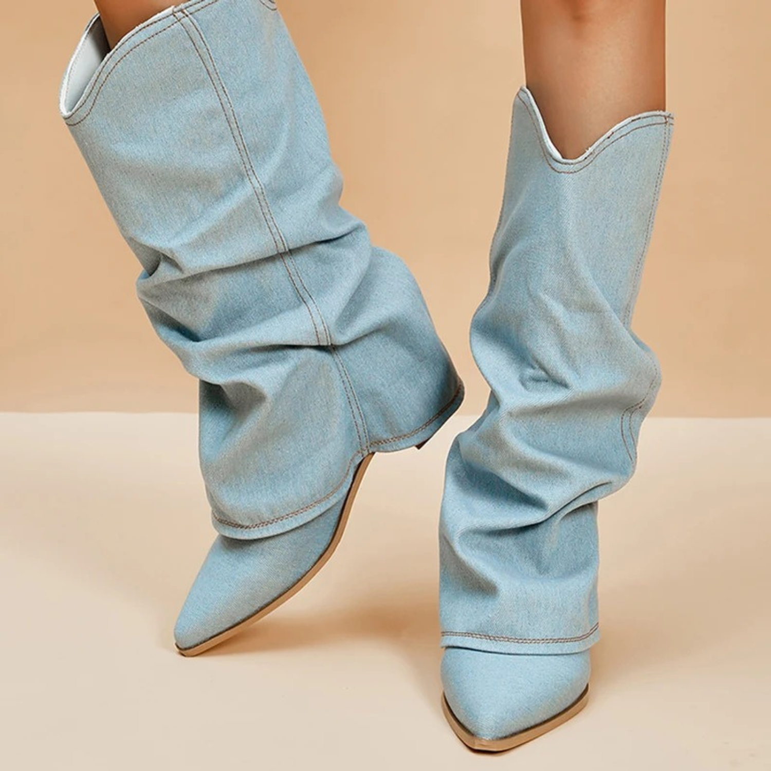 Boots Folded Cuff Block Heel