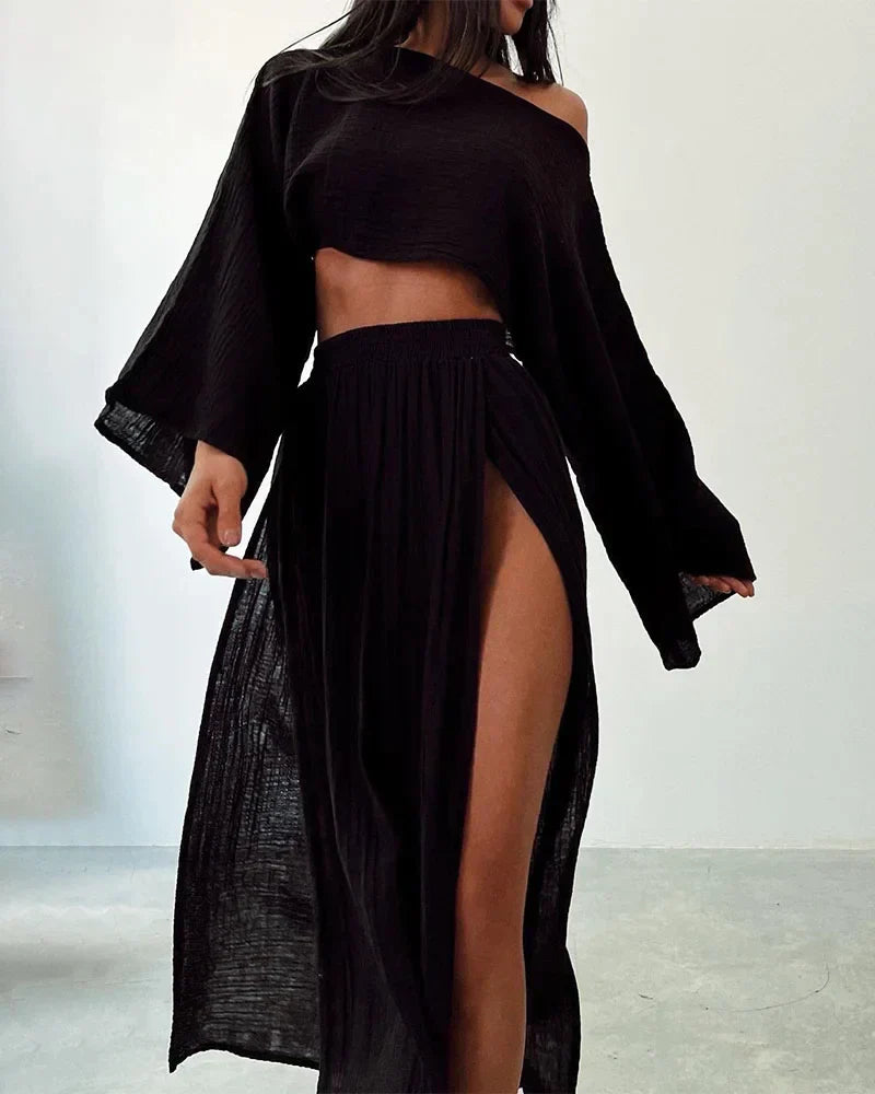 Loose Crop Top and Maxi Skirt Set