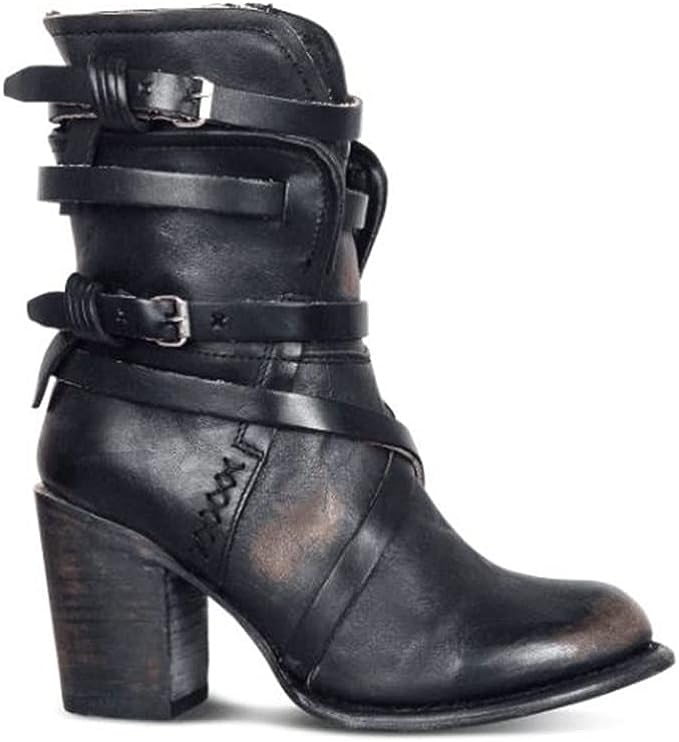 Ankle Boots V-Shaped Opening Side Buckles