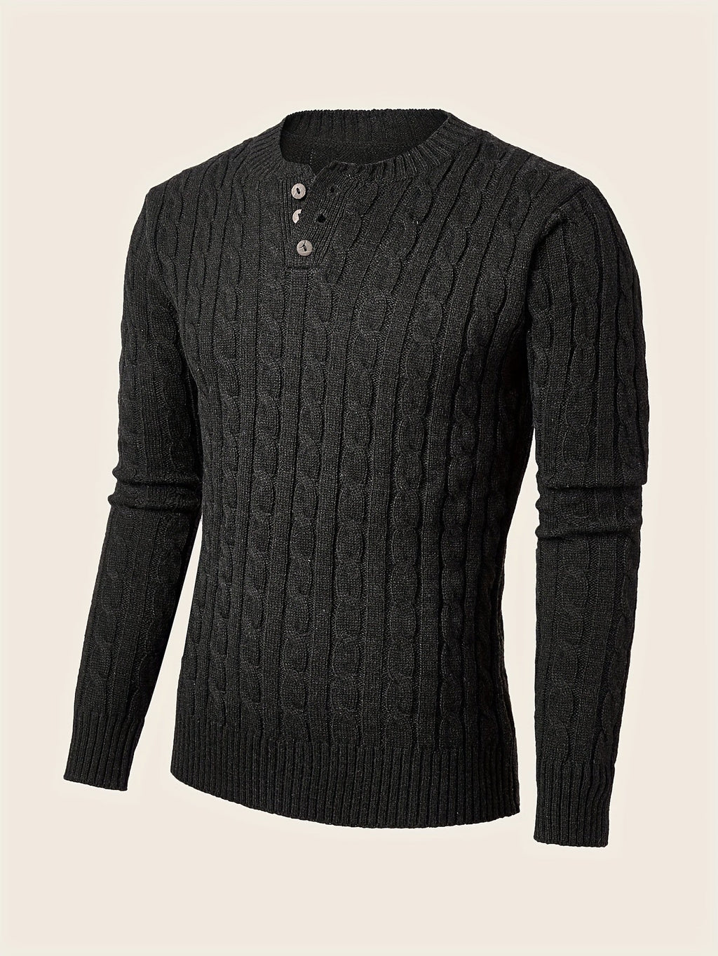 Men's Regular Fit Long Sleeve Sweater with Front Button Placket