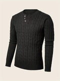 Men's Regular Fit Long Sleeve Sweater with Front Button Placket