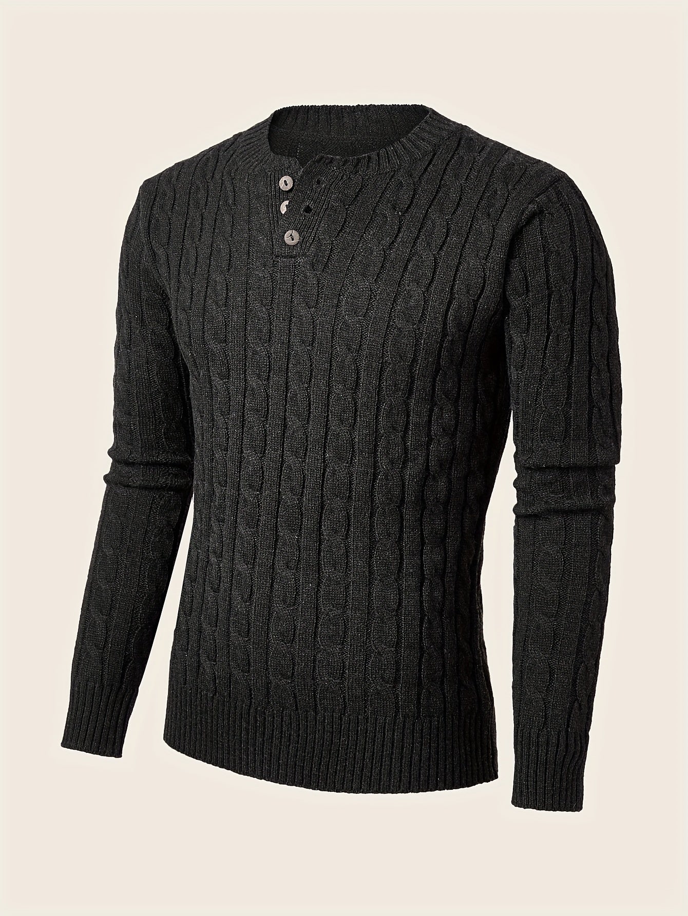 Men's Regular Fit Long Sleeve Sweater with Front Button Placket