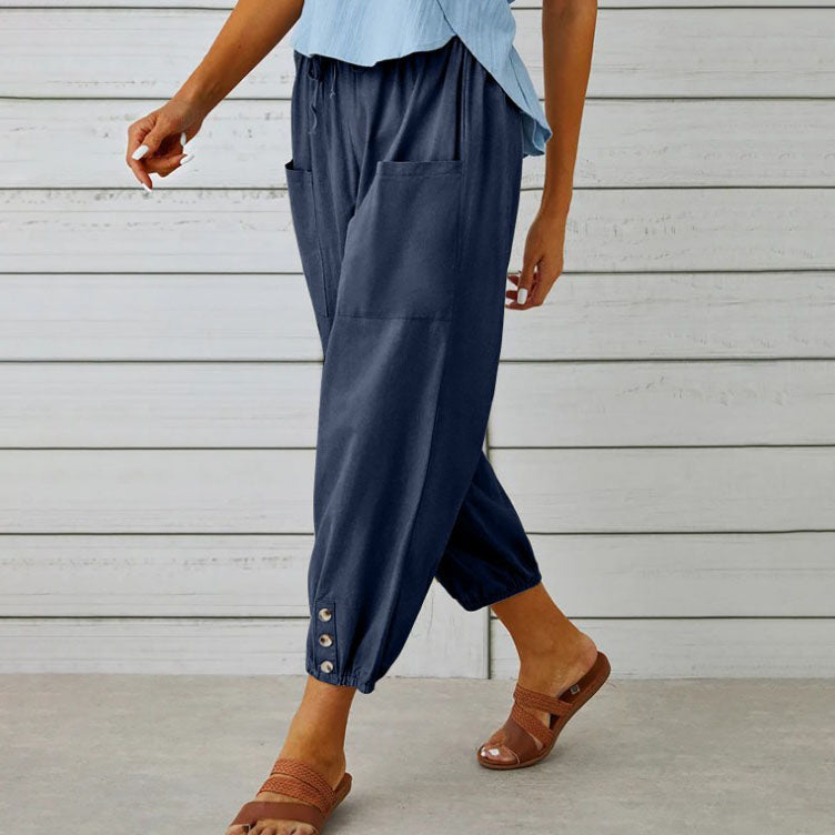 Women’s Trousers Wide-Leg Ankle Length Smooth Surface