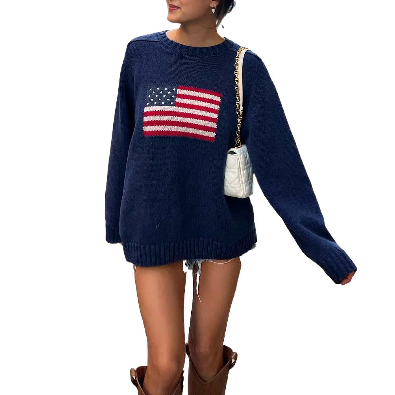 Oversized Jumper with Flag Motif