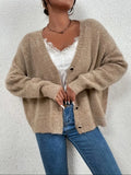 Women’s Oversized Cardigan Long Sleeve V-Neck Button Placket
