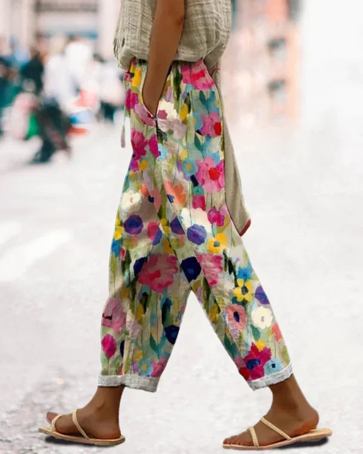 Wide Trousers Loose Fit Floral Print