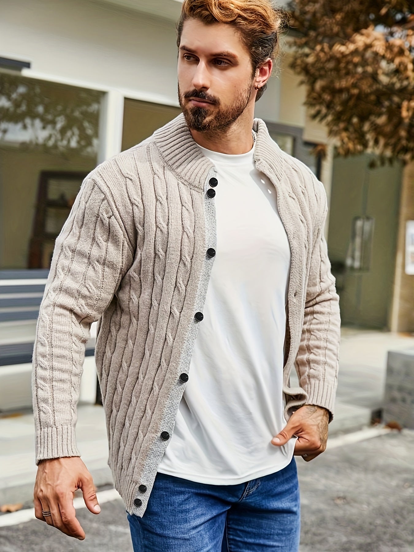 Men’s Cardigan Regular Fit Hip-Length with Button Placket