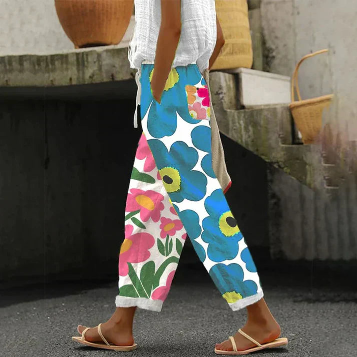 Floral Trousers Relaxed Fit Rolled Cuffs