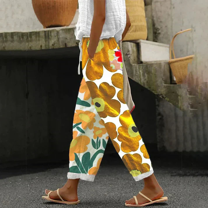 Floral Trousers Relaxed Fit Rolled Cuffs