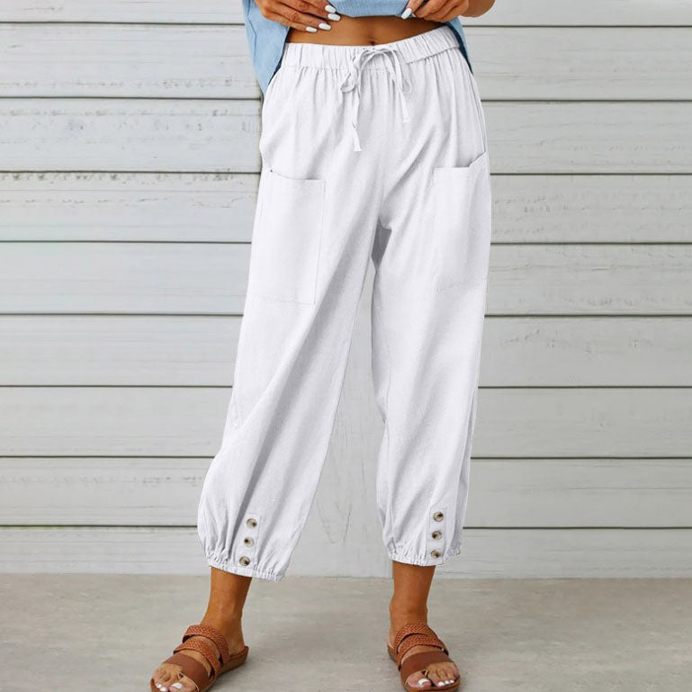 Women’s Trousers Wide-Leg Ankle Length Smooth Surface
