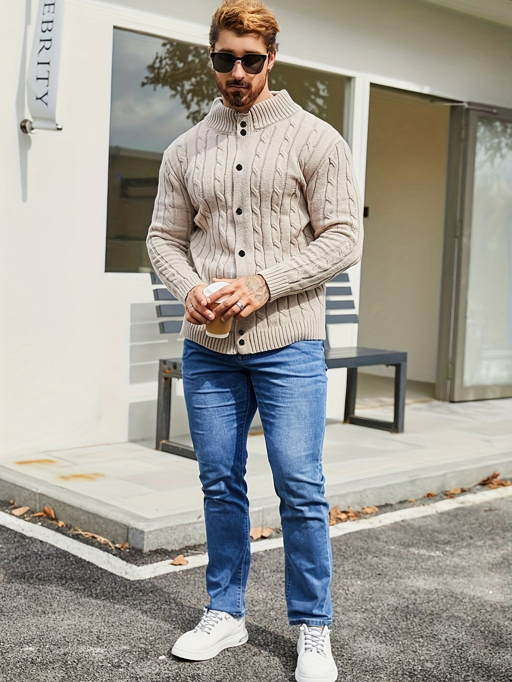 Men’s Cardigan Regular Fit Hip-Length with Button Placket