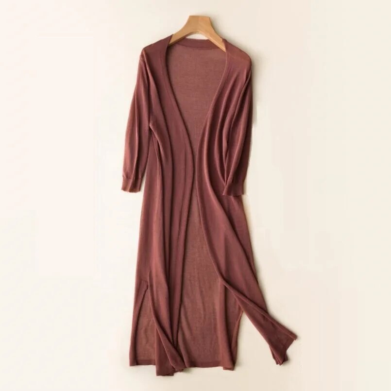 Long Knit Cardigan Open Front Straight Fit