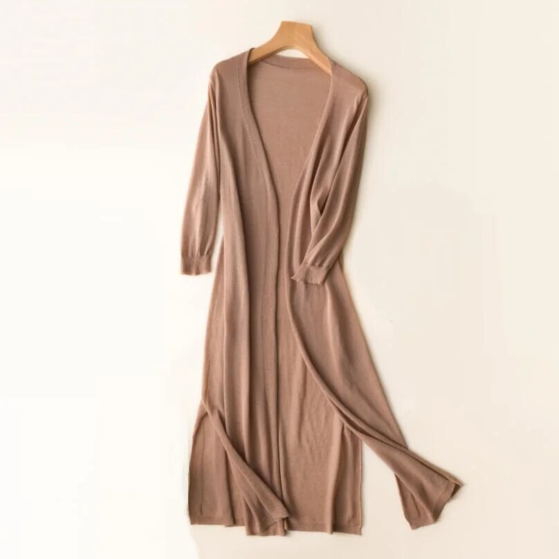 Long Knit Cardigan Open Front Straight Fit