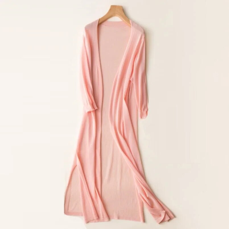 Long Knit Cardigan Open Front Straight Fit